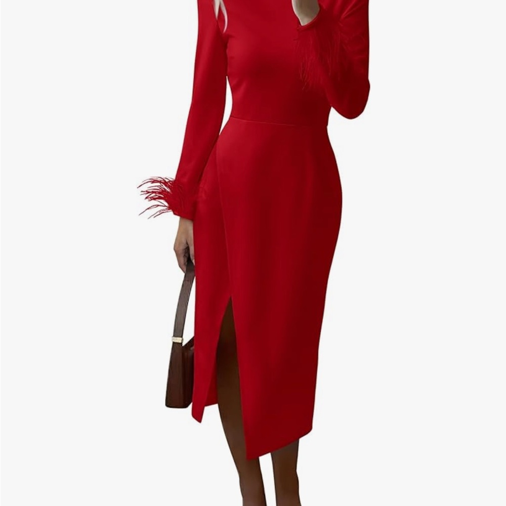 Elegant Red Women's Dress with feather arms
